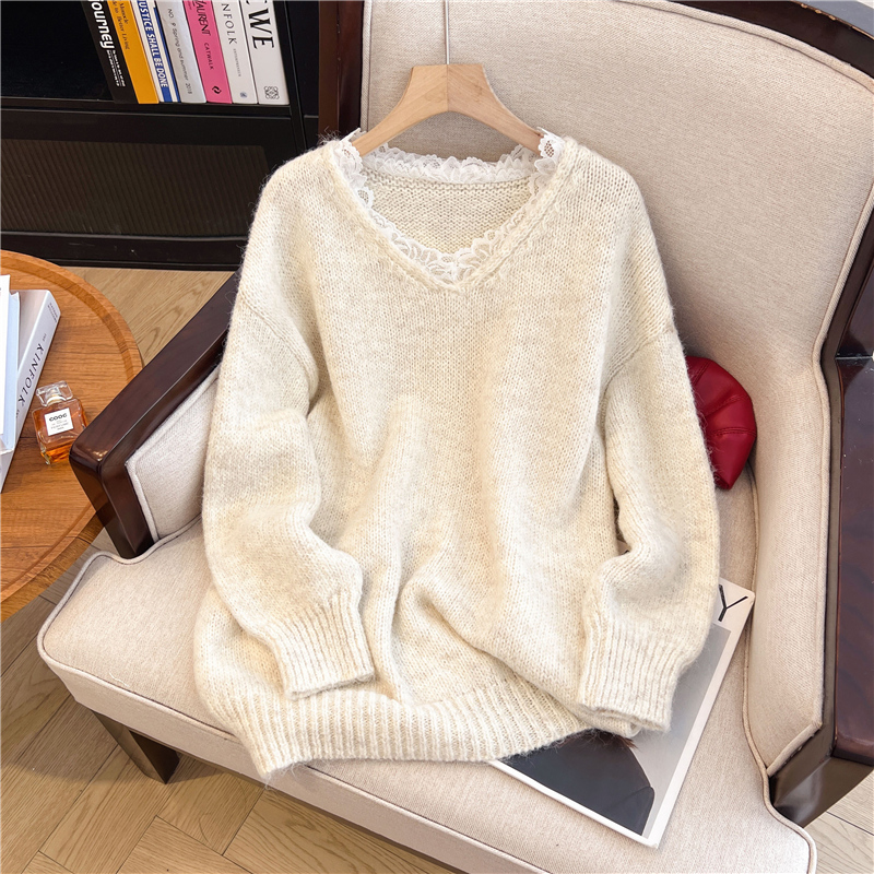 Sweater renda kerah V wanita,  - Thermal Long John ulasan dan harga